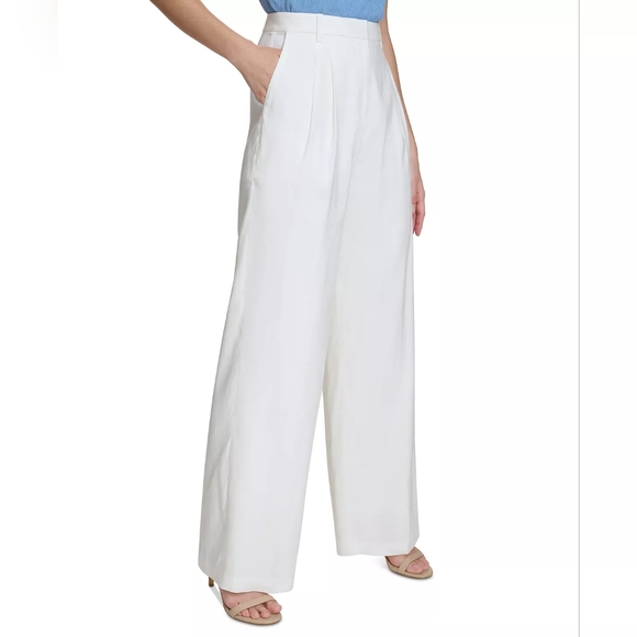 Calvin Klein NWT Timeless Off-White High-Rise Wide-Leg Linen Dress Pants SIZE 8 - Picture 3 of 12
